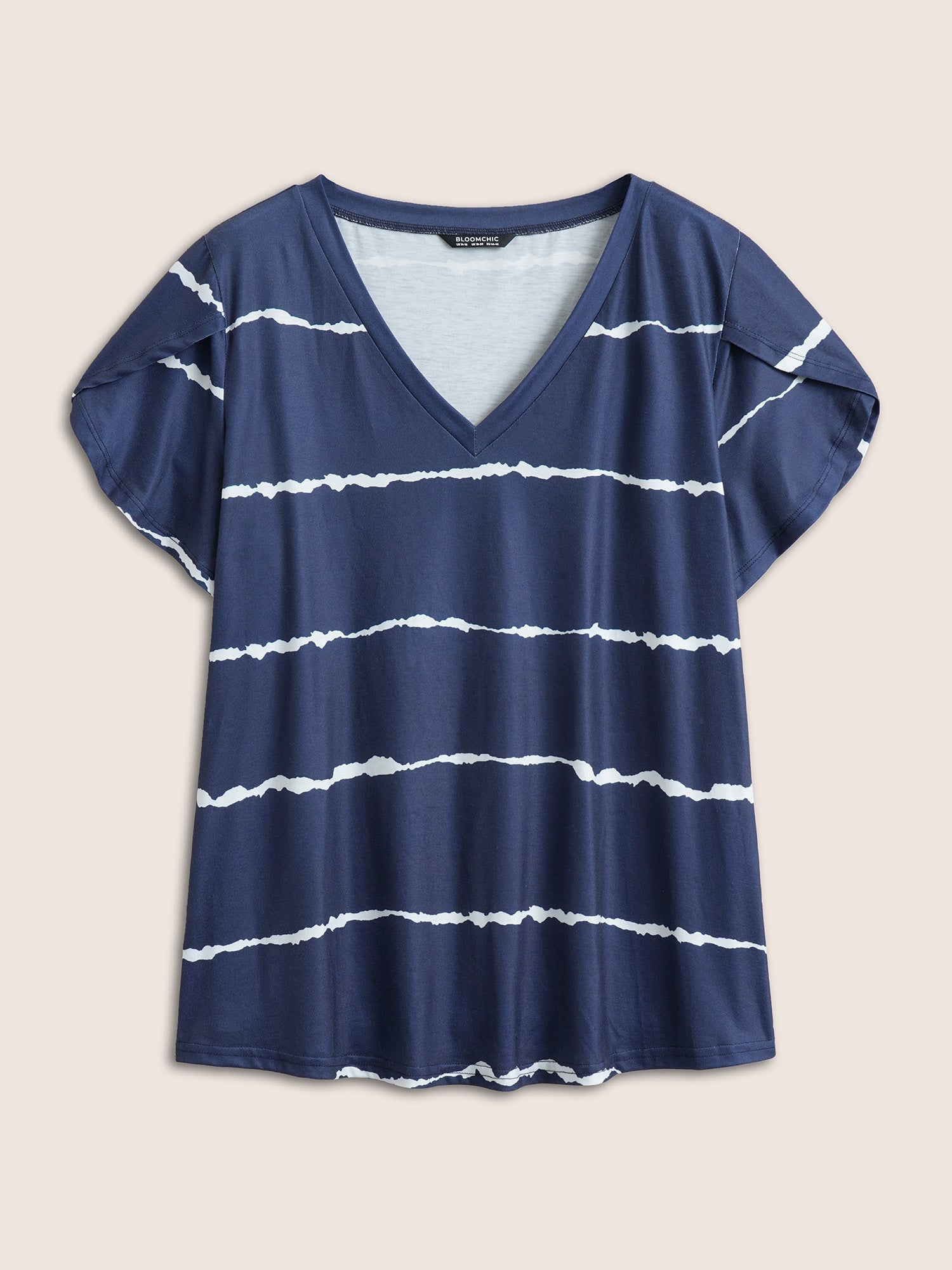 Striped Contrast Petal Sleeve T-shirt