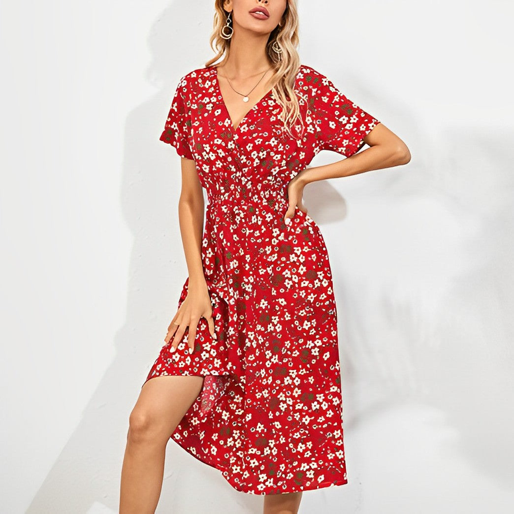 Stylish knee-length dress with floral pattern