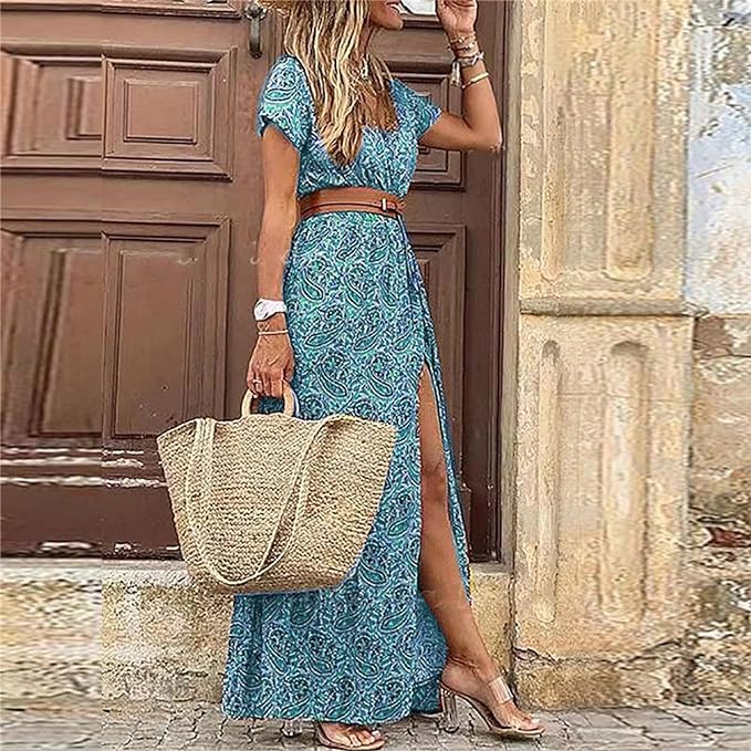 Lillian - V-neck maxi dress with short floral pattern