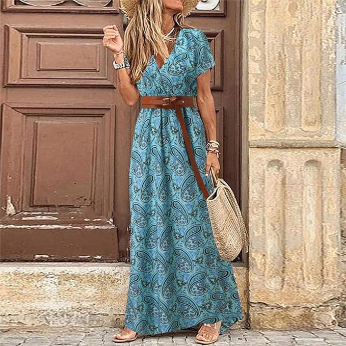 Lillian - V-neck maxi dress with short floral pattern