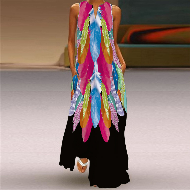 Synth - Maxi dress with feather pattern