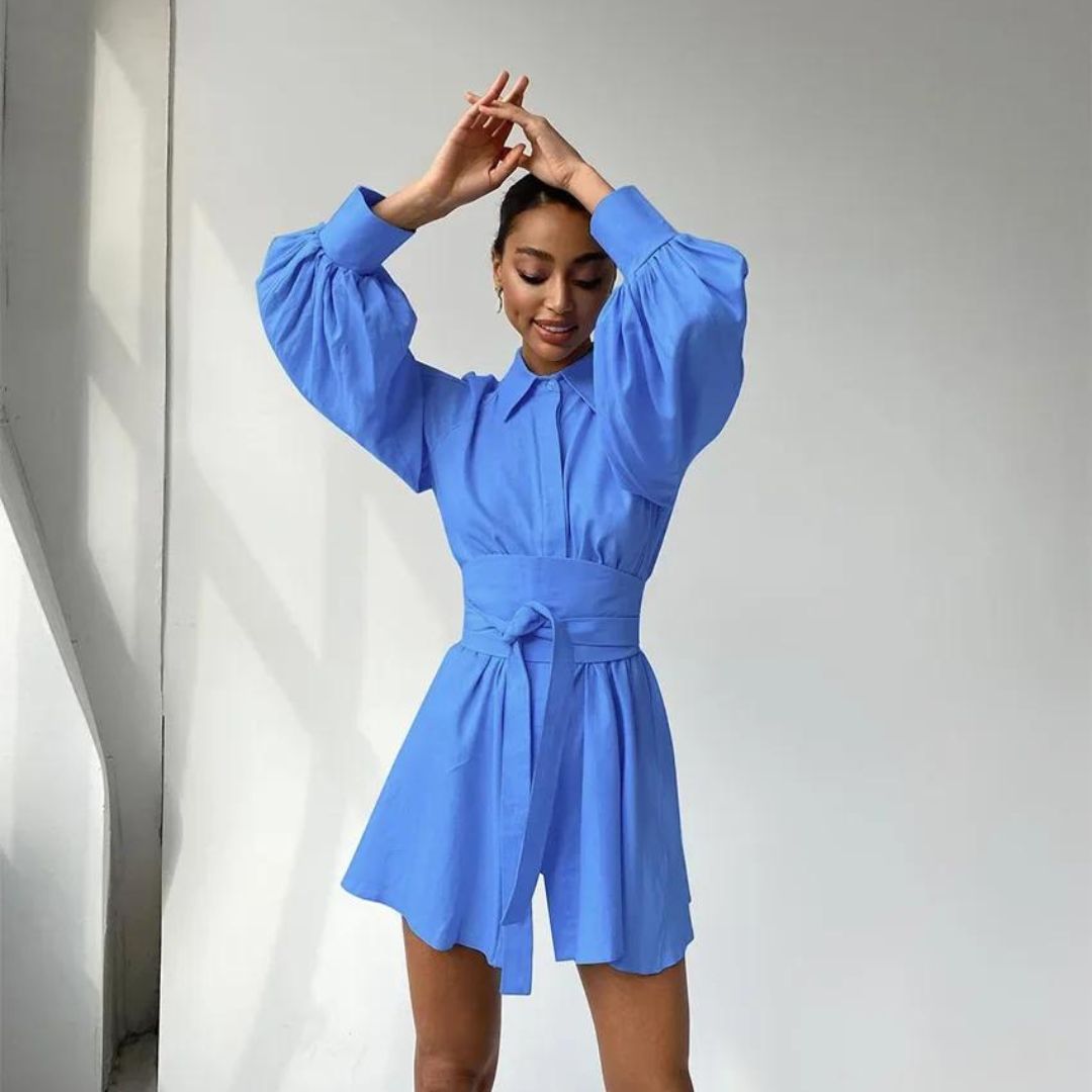 Vivian - Shirt dress with lantern sleeves and waistband