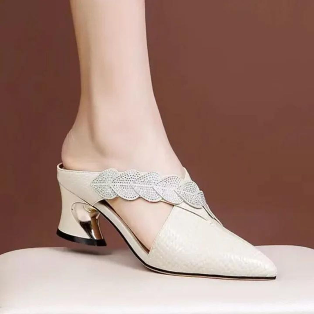 Zoe - Lace mules with braided strap detail