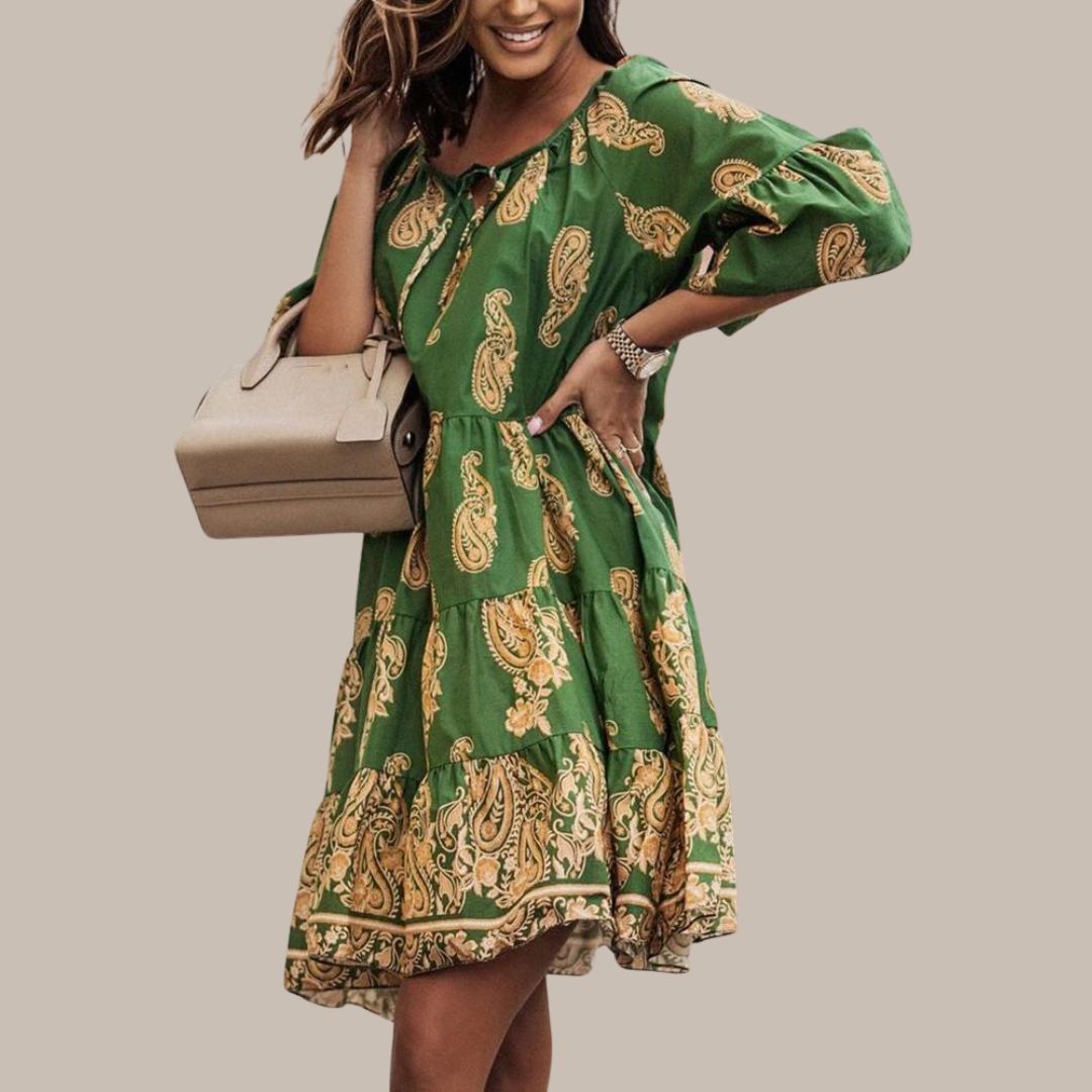 Alexa - Boho dress with paisley print and flounce sleeves