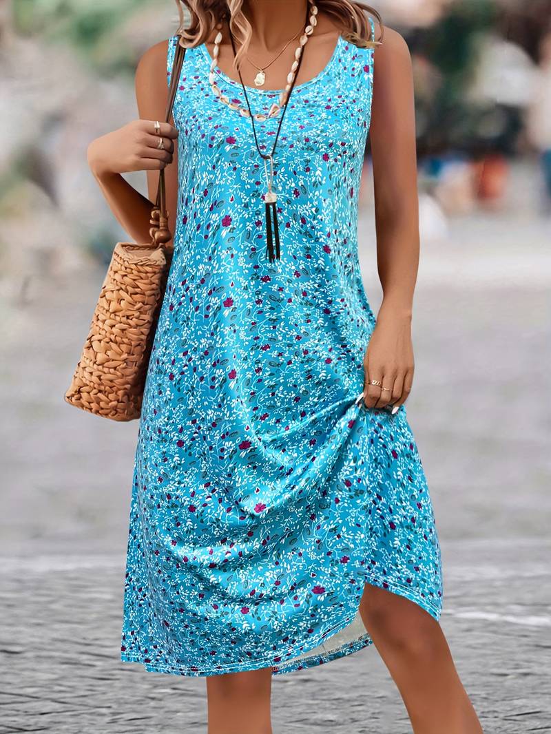 Jade - Cute Dress With Round Neck And Floral Pattern