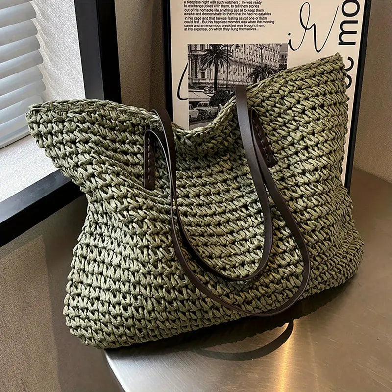 Tara - Woven carrier bag with leather straps