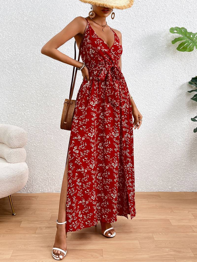 Hazel - Floral Cami Dress With Side Slits