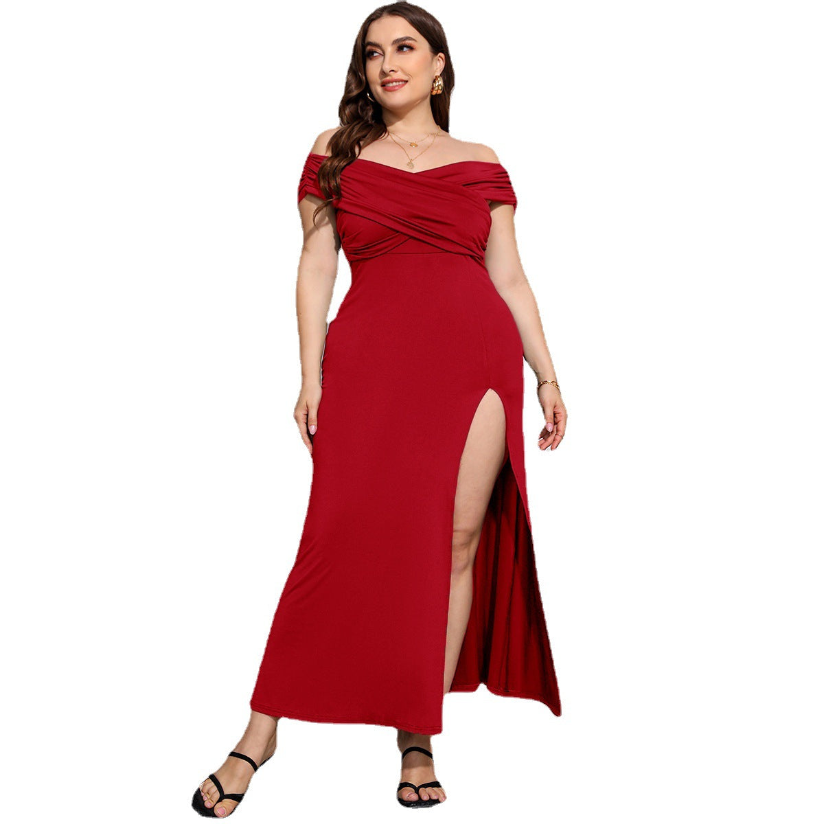 Women Plus Size Split High Waist Elegant Dress