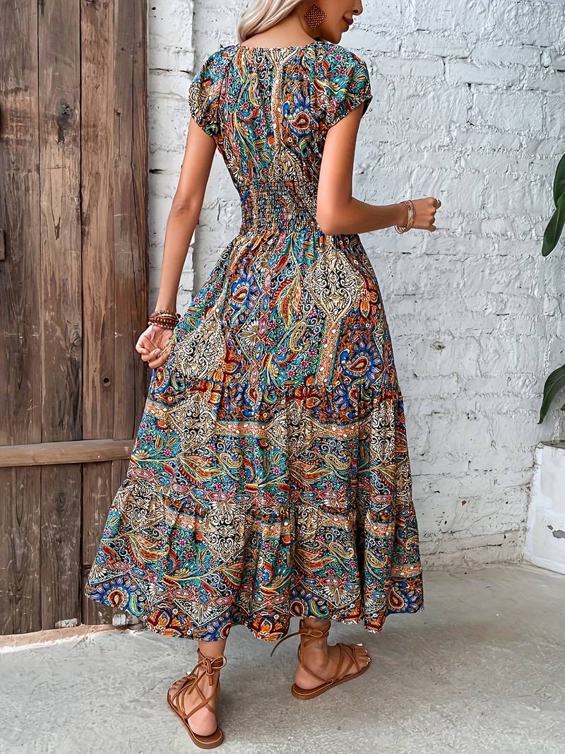 Reshma - Long dress with ruffled paisley detail