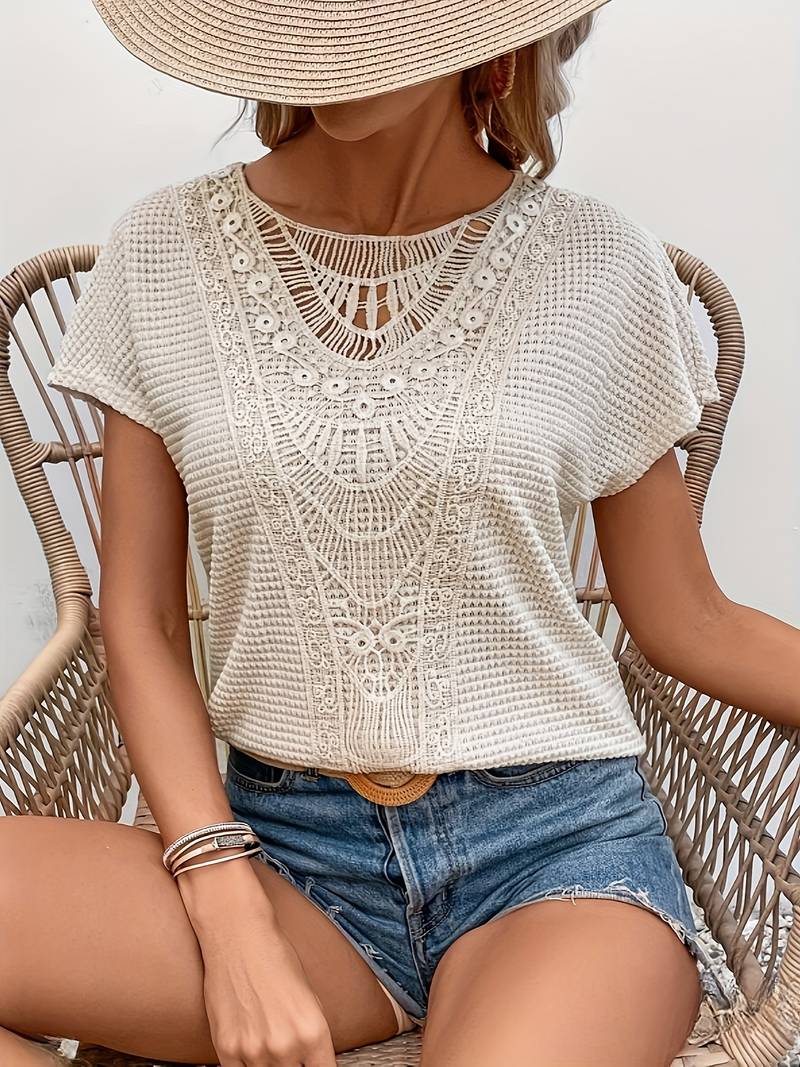 Seraphina - solid color lace crew neck t-shirt