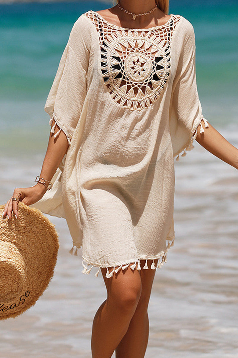 Tassel Hollow out Patchwork Cover-up