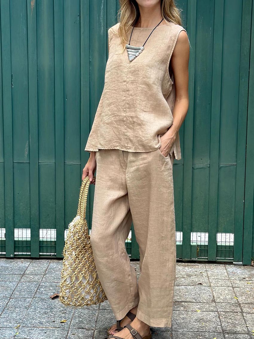 Women's Tank And Casual Pants Linen Cotton Suit