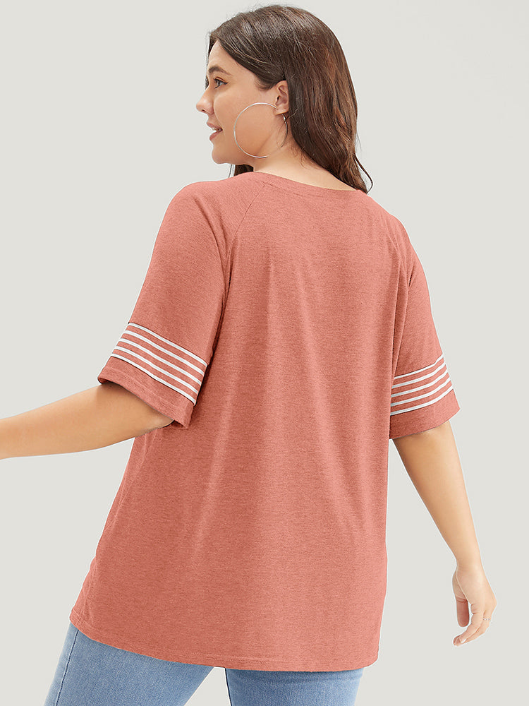 Striped Contrast Raglan Sleeve Crew Neck T-shirt