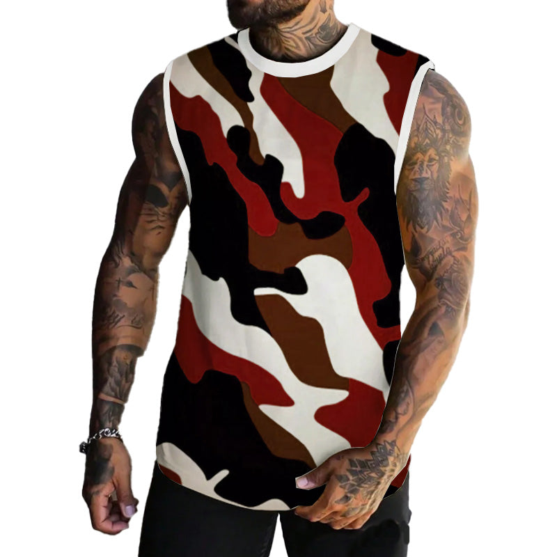 Men's Spring/Summer Printed Regular Fit Crew Neck Vest 11567669YM