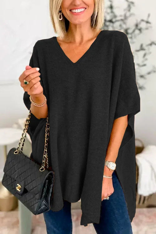 Tiffani - Sweater with irregular hem and V-neckline