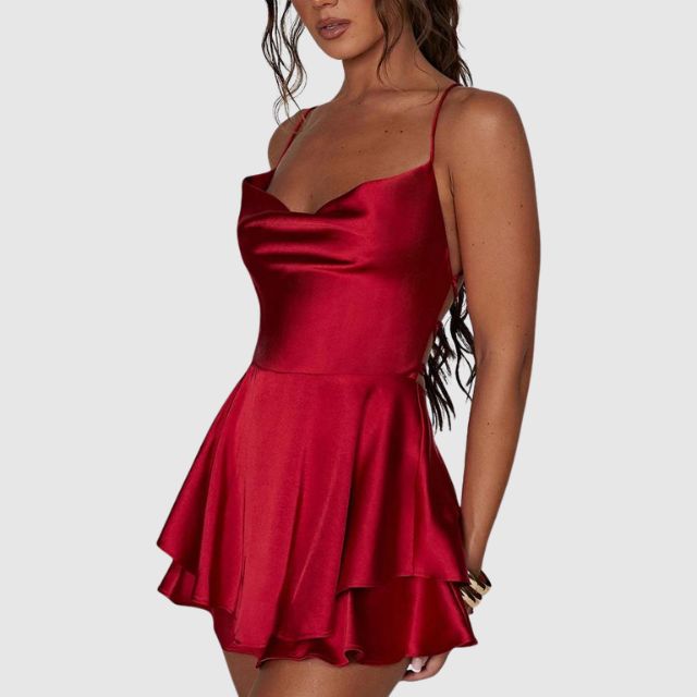 Yara - Satin mini dress with flounce trim