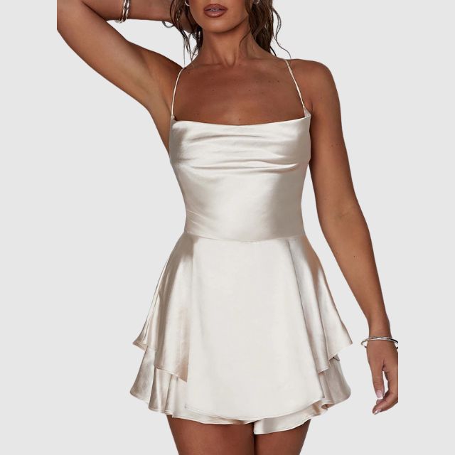 Yara - Satin mini dress with flounce trim