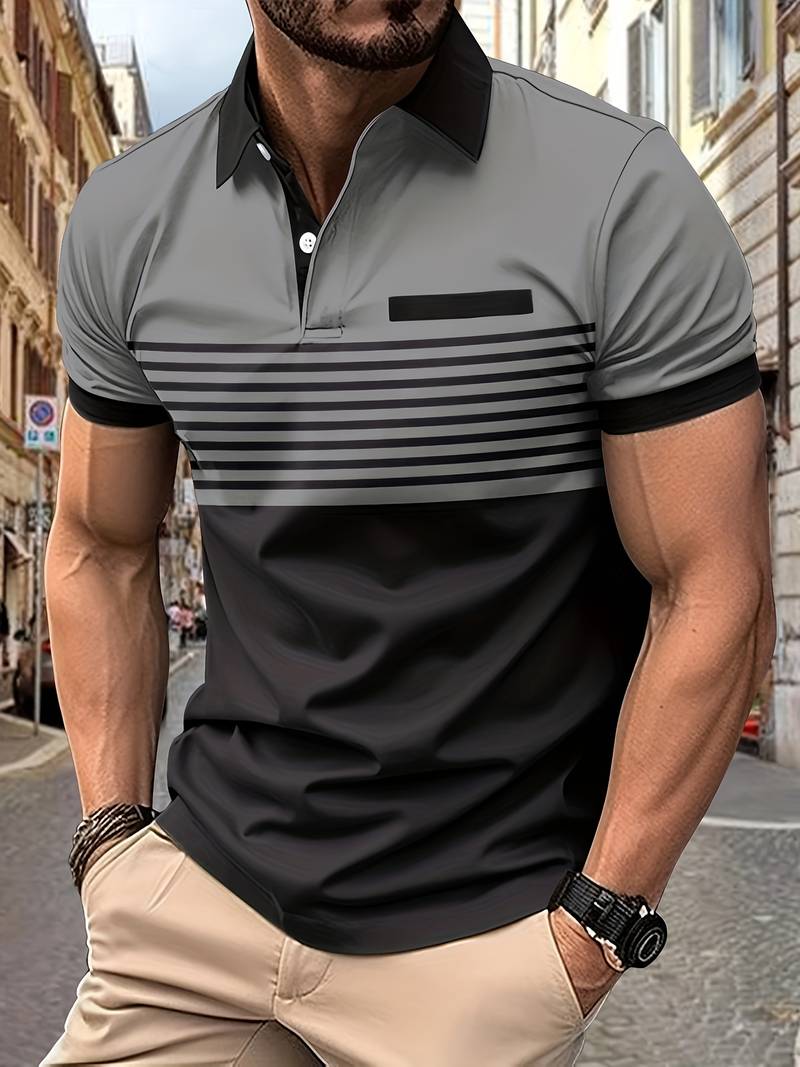 Leon - Casual Short Sleeve Striped Polo Shirt For Men