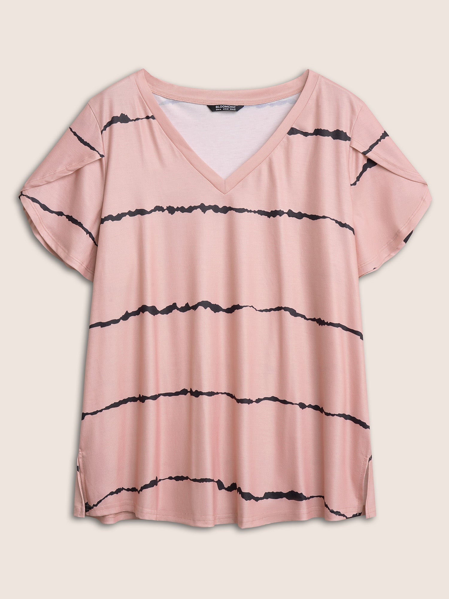 Striped Contrast Petal Sleeve T-shirt