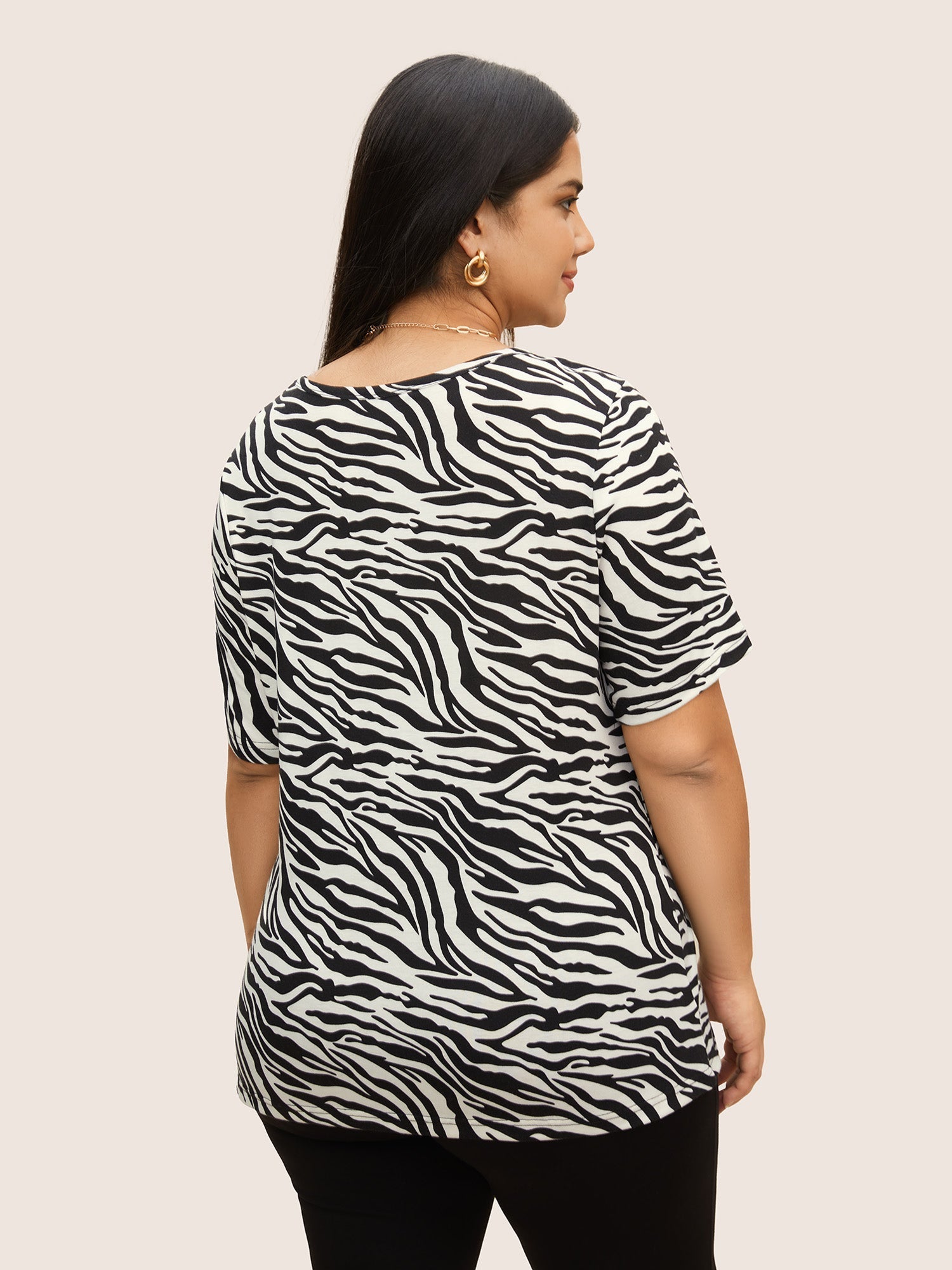 Zebra Striped Print Crew Neck T-shirt