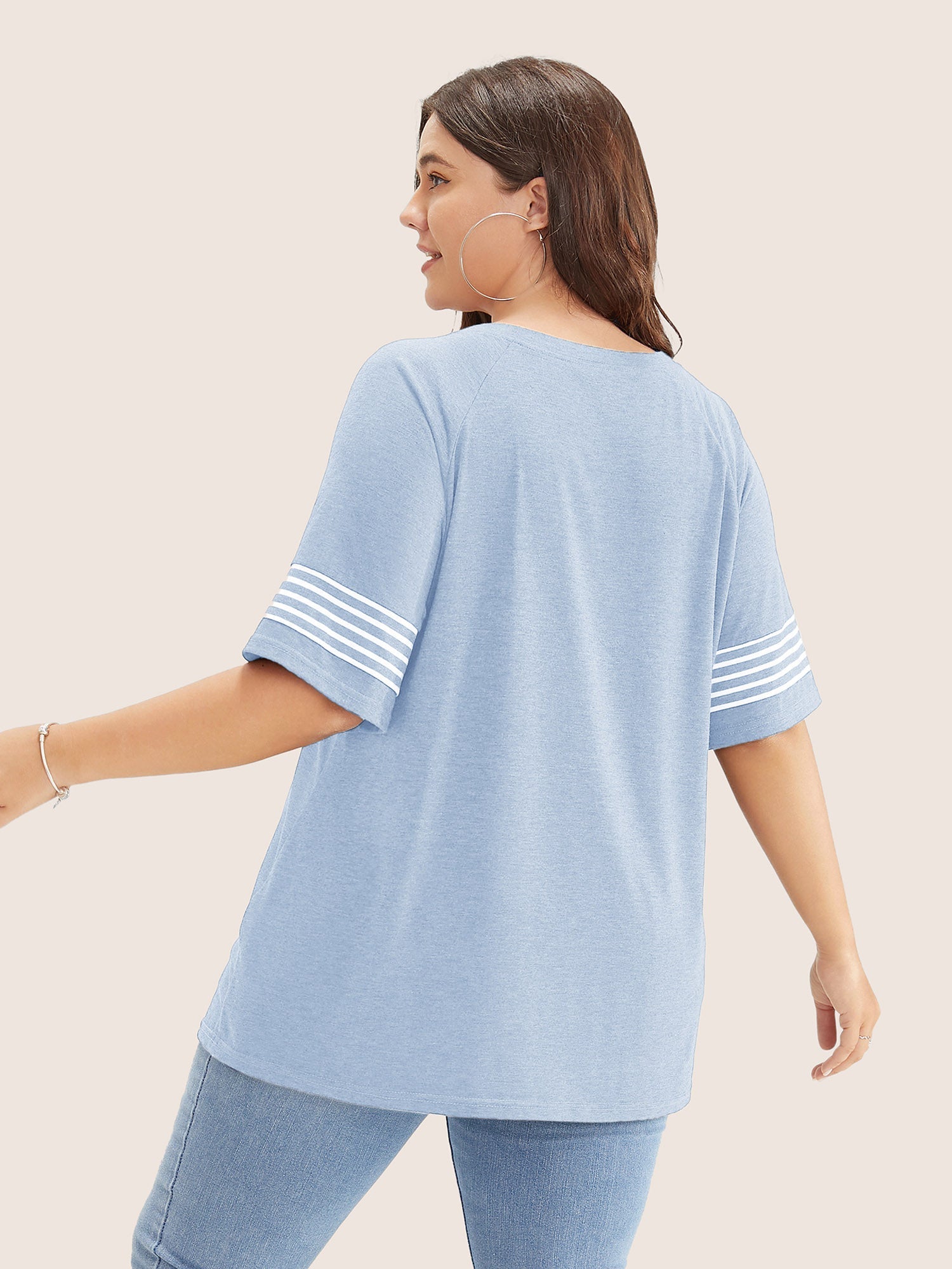 Striped Contrast Raglan Sleeve Crew Neck T-shirt