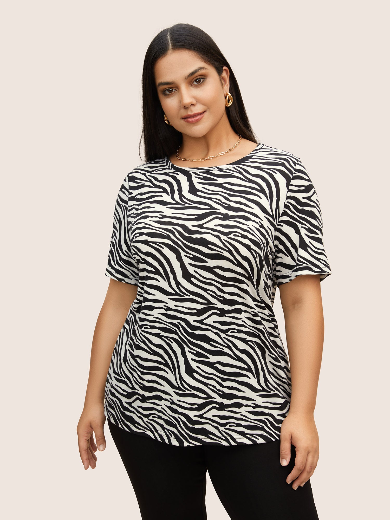 Zebra Striped Print Crew Neck T-shirt