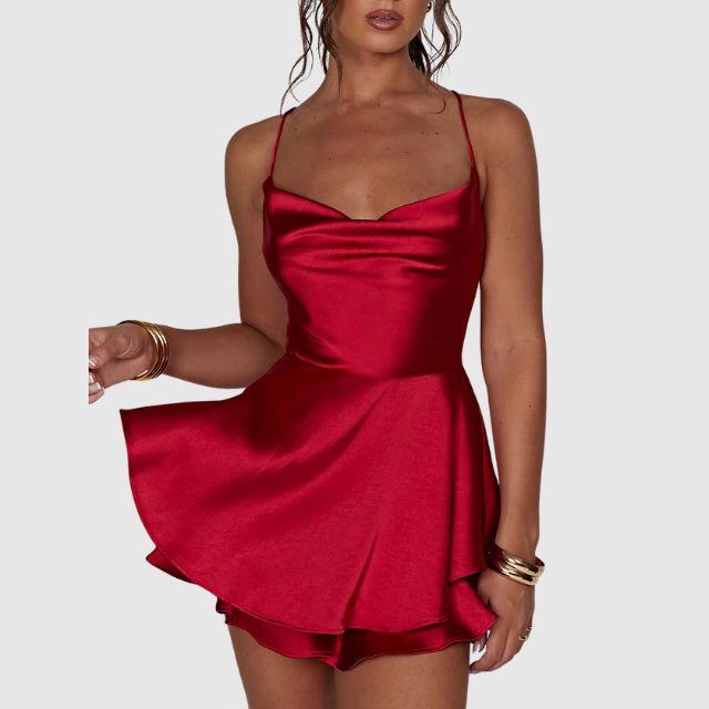 Yara - Satin mini dress with flounce trim