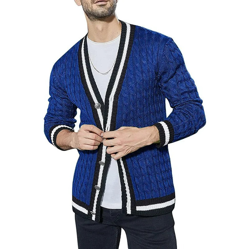 Long sleeve V-neck knitted jumper for men