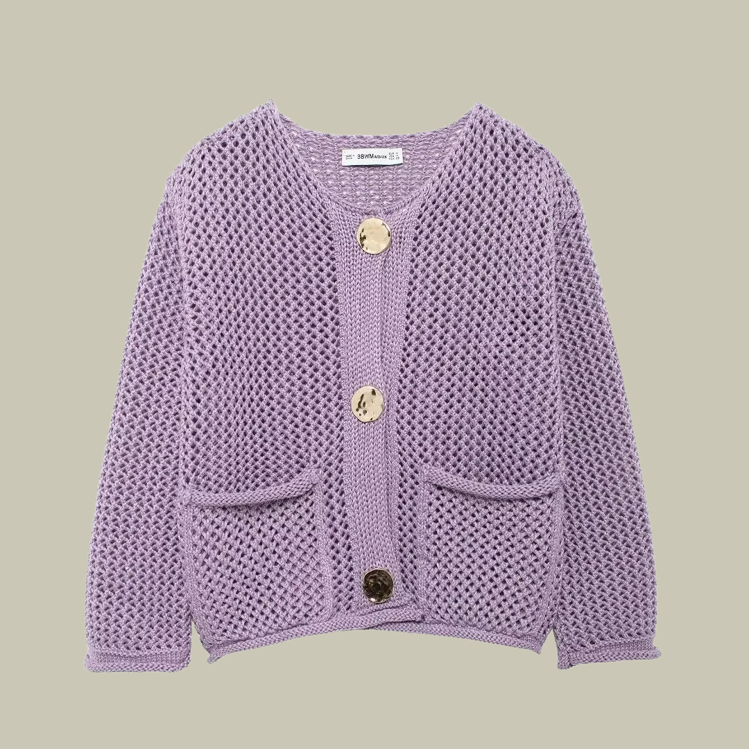 Women's Knitted Cardigan - Lightweight Breathable - Button Front - Round Neck - Pocket Detail