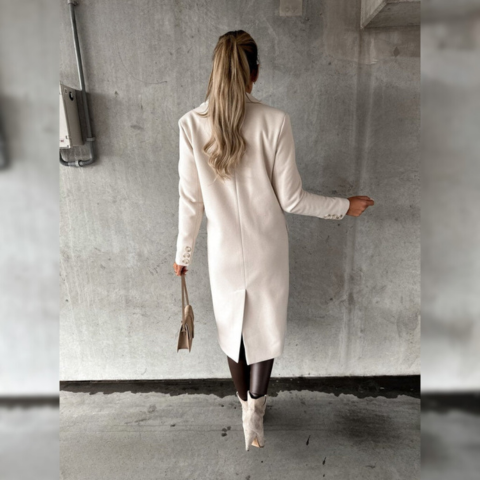 Women's Long Wool-Blend Coat - Double-Breasted - Tailored Fit - Notched Lapels