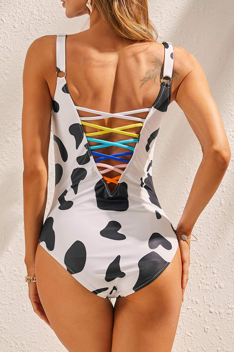 Sexy Lace Up Deep V  One-piece Swimsuit