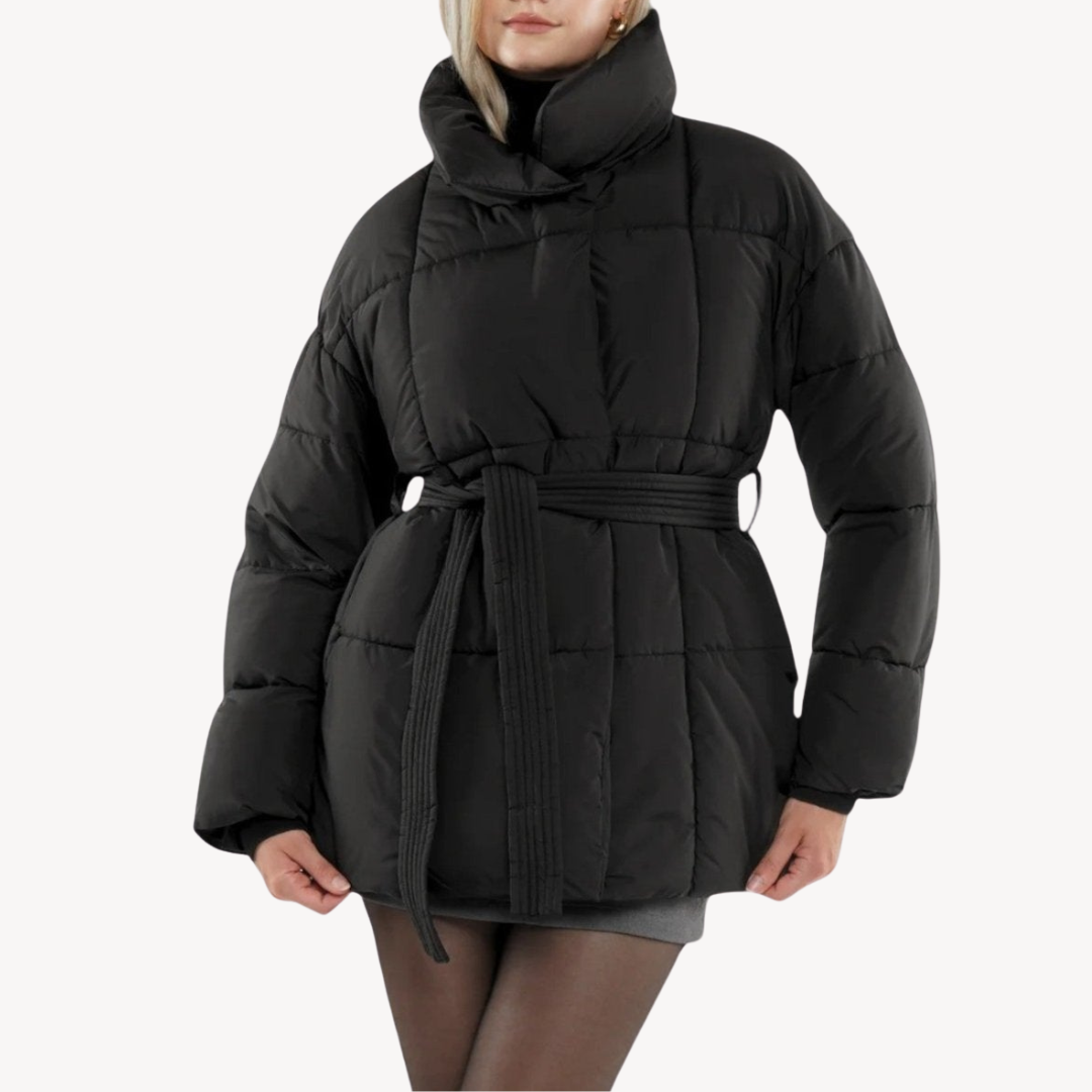 Loravelle | Women's Puffer Jacket – Belted, High Collar, Winter Coat