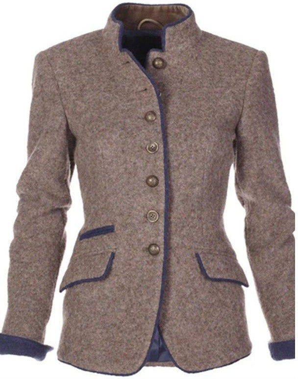Women's Blazer - Wool Blend - Tailored Fit - Double Breasted - Mandarin Collar
