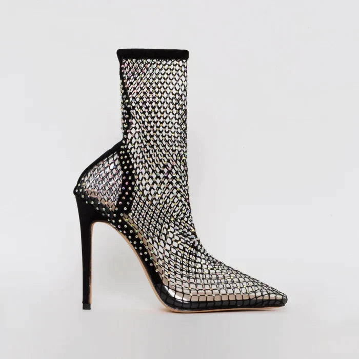 Anastasia - Mesh ankle boots with rhinestone embellishment