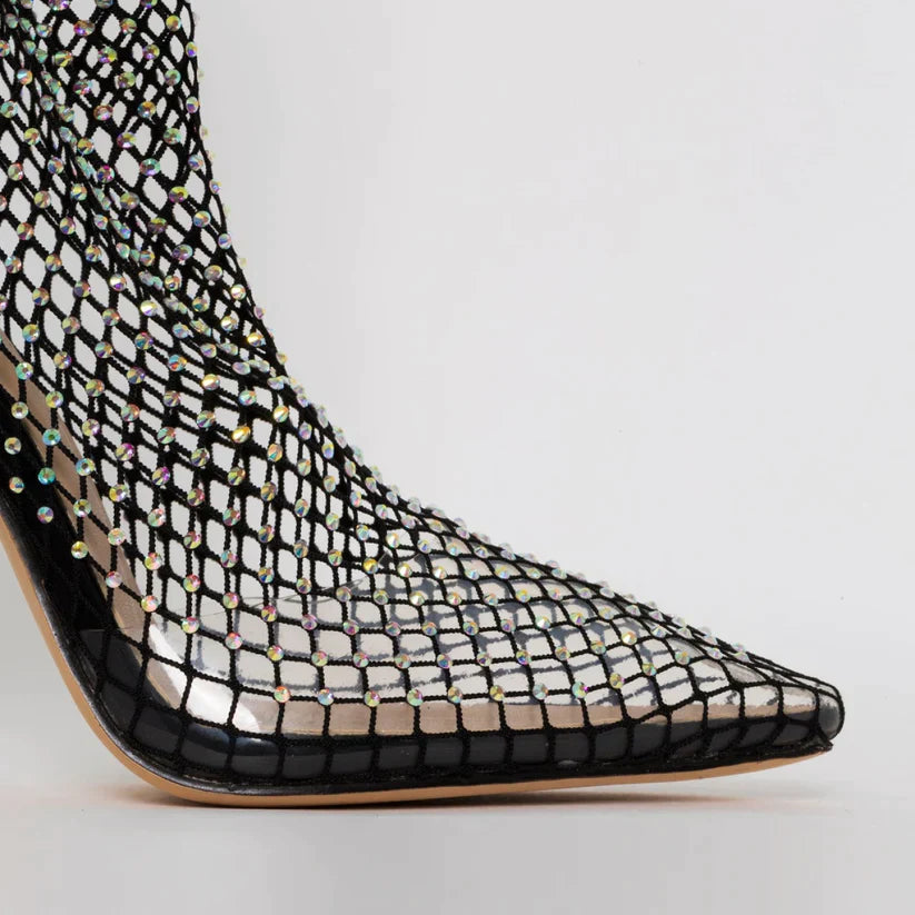 Anastasia - Mesh ankle boots with rhinestone embellishment