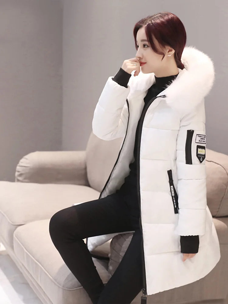 Women's Hooded Parka Faux Fur Collar Long Coat - Various Colors