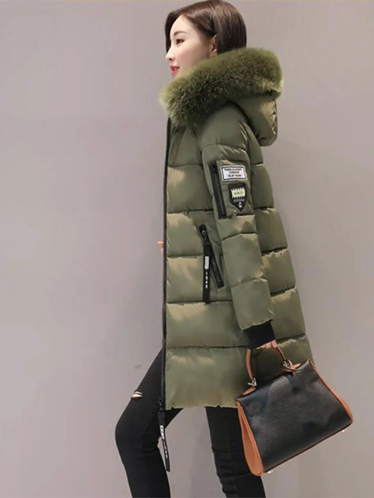 Women's Hooded Parka Faux Fur Collar Long Coat - Various Colors