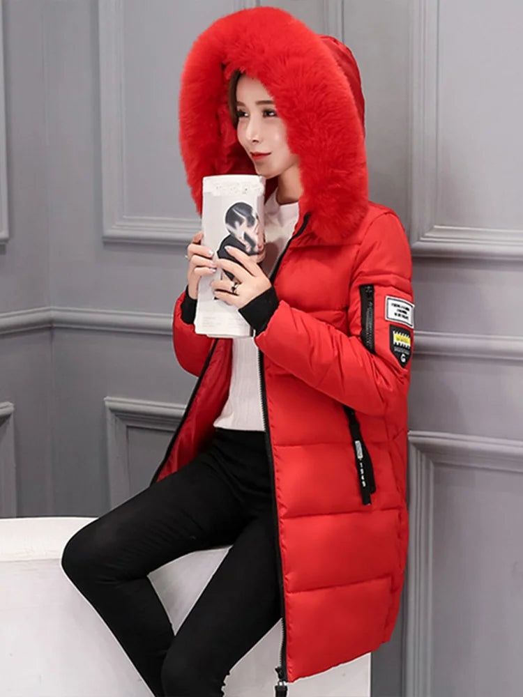 Women's Hooded Parka Faux Fur Collar Long Coat - Various Colors