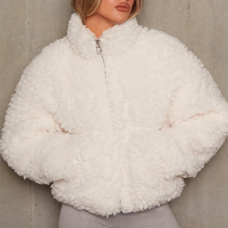 Women’s Long Sleeve Faux Fur Turtleneck Jacket