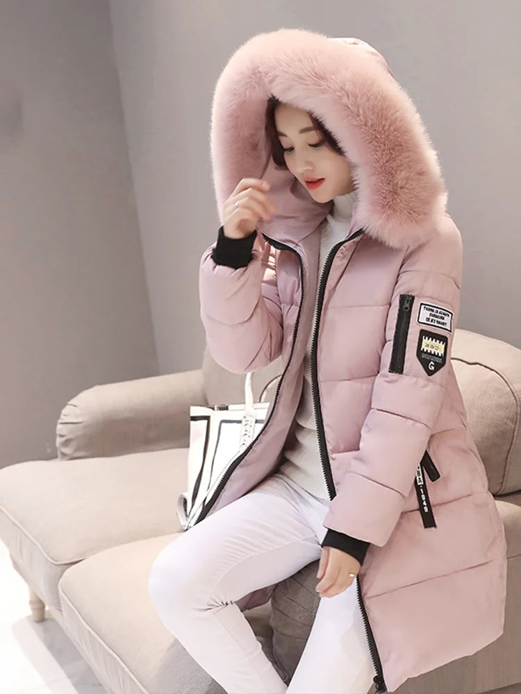 Women's Hooded Parka Faux Fur Collar Long Coat - Various Colors