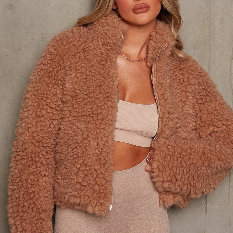 Women’s Long Sleeve Faux Fur Turtleneck Jacket