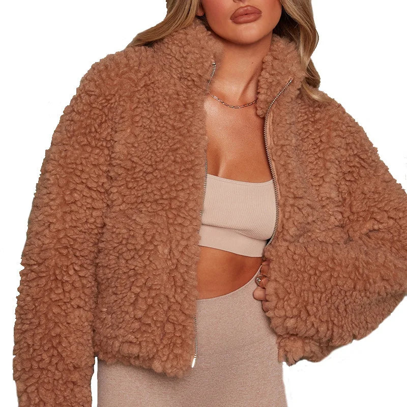 Women’s Long Sleeve Faux Fur Turtleneck Jacket
