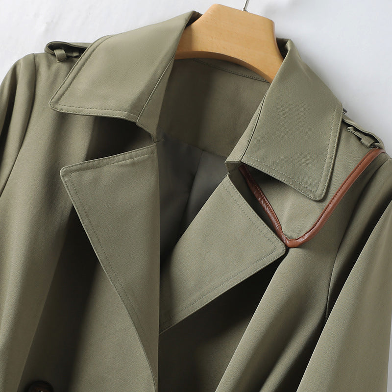 Women's Trench Coat - Double Breasted - Belted Waist - Knee Length - Classic Lapel