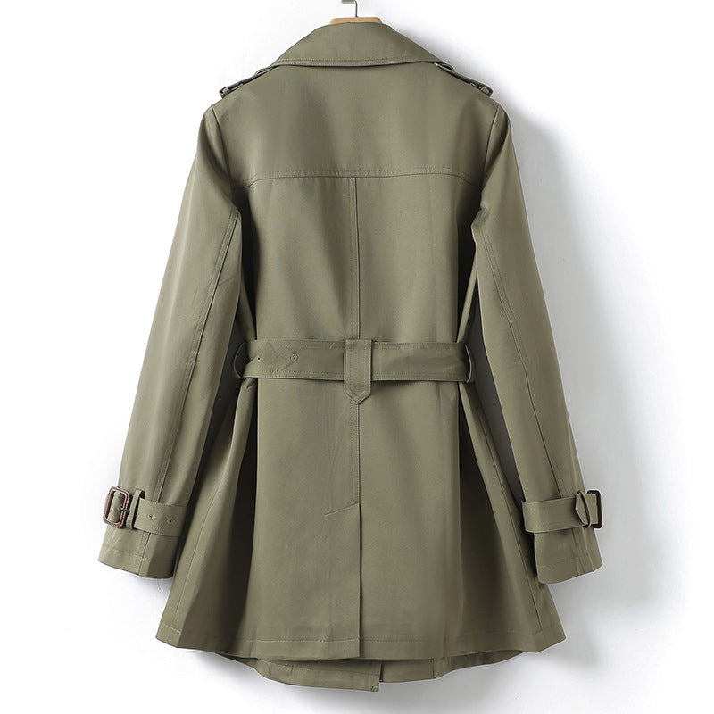Women's Trench Coat - Double Breasted - Belted Waist - Knee Length - Classic Lapel