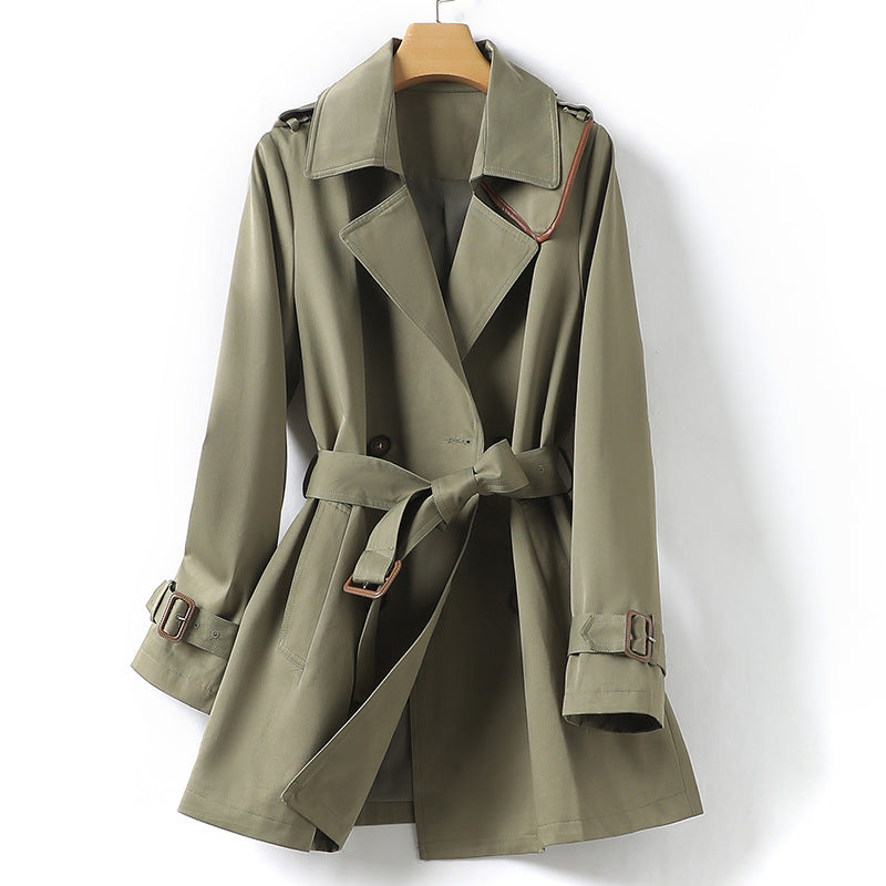 Women's Trench Coat - Double Breasted - Belted Waist - Knee Length - Classic Lapel