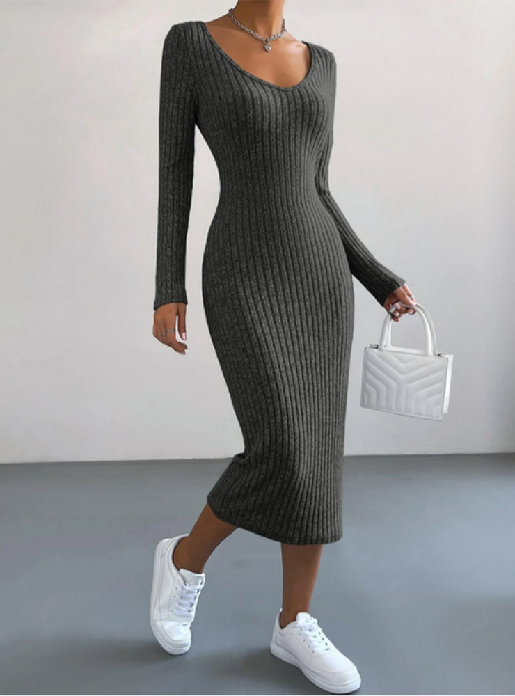 Telma - Backless long-sleeved ribbed dress