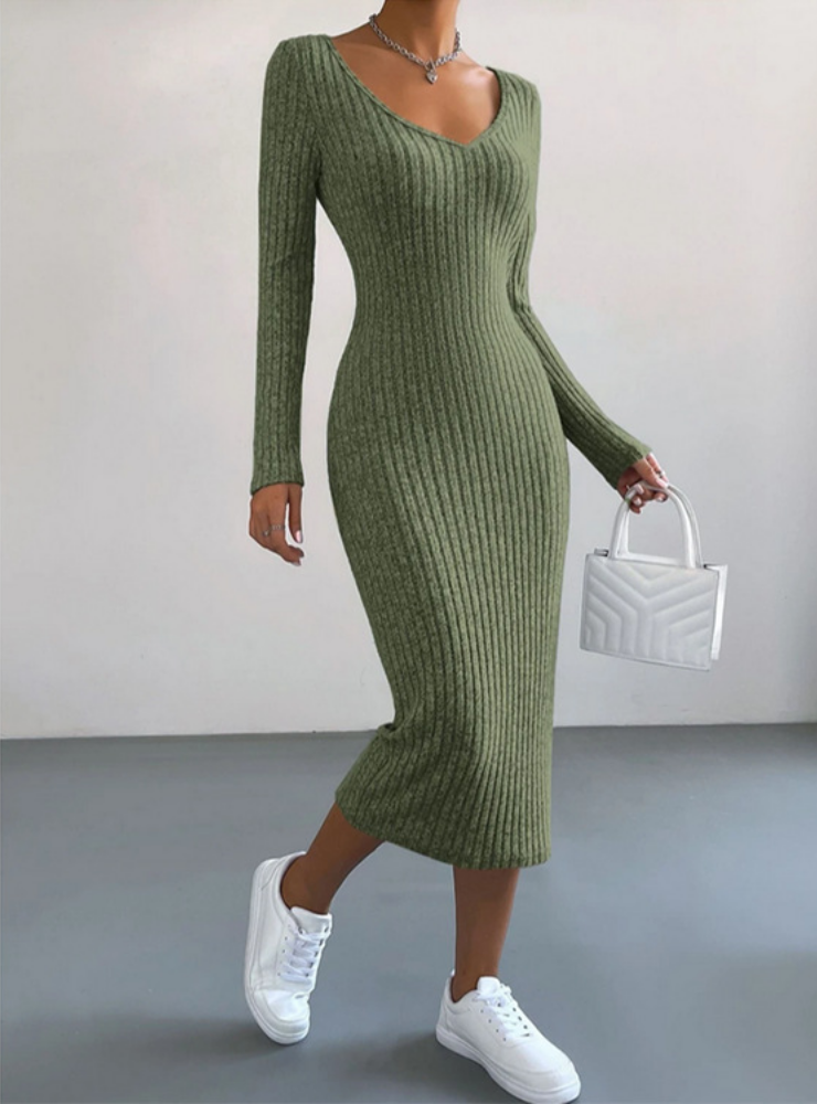 Telma - Backless long-sleeved ribbed dress