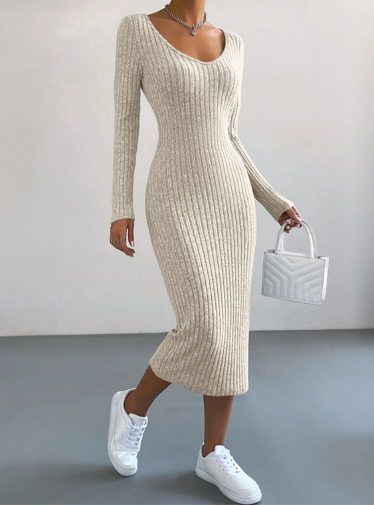 Telma - Backless long-sleeved ribbed dress