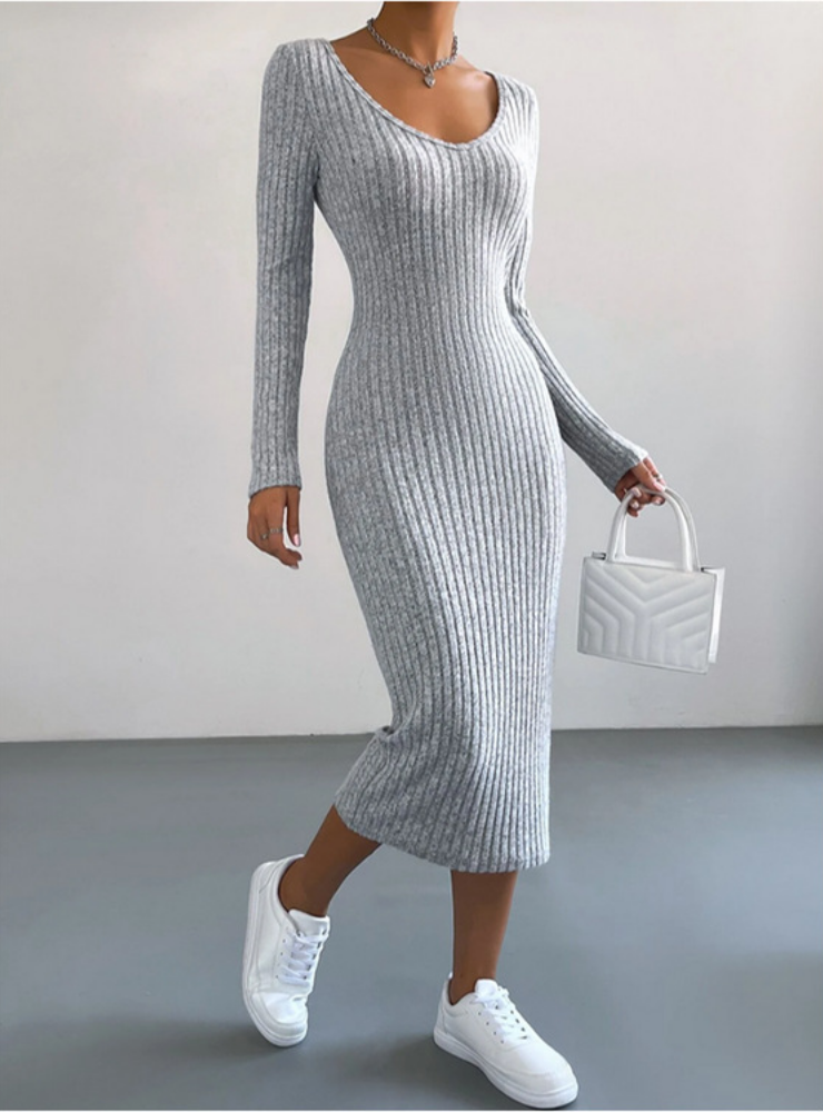 Telma - Backless long-sleeved ribbed dress