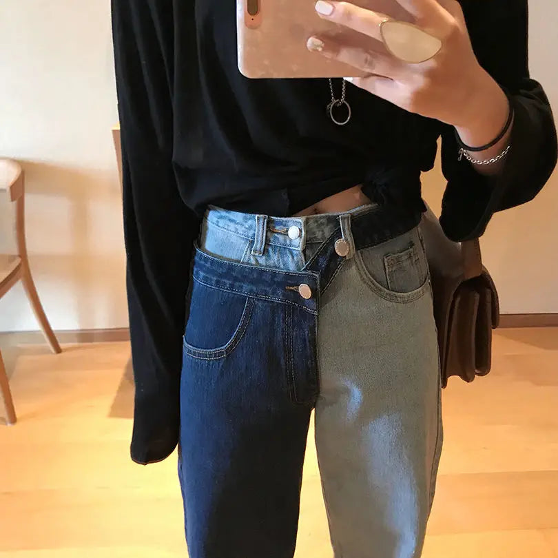 Elena - High-waisted straight jeans with contrast splice